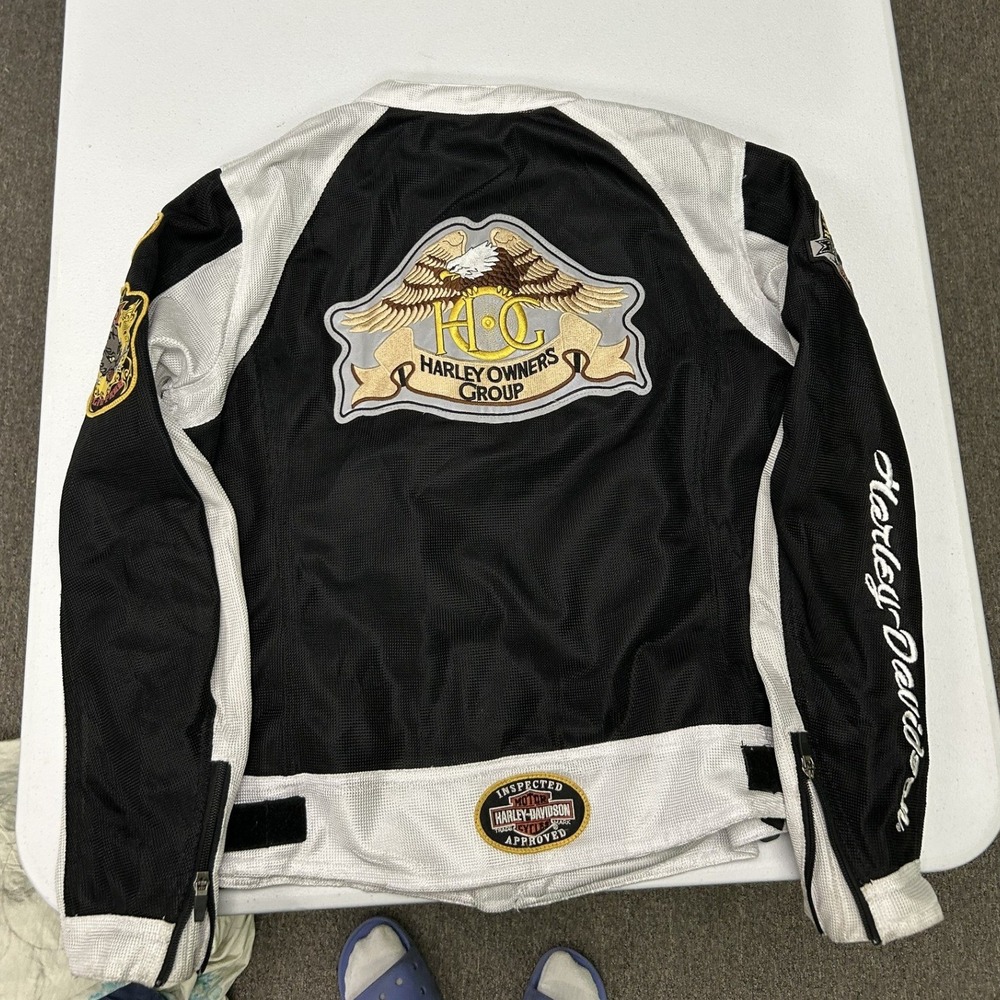 Harley-Davidson Riding Gear Jacket womans XL Black White Mesh H.O.G. Patches